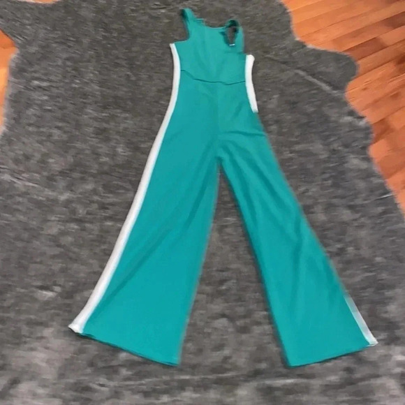 Revamped Fashion green white trim wide legs palazzo jump suit Sz S - Picture 8 of 11